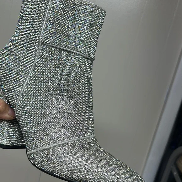 A New Day Silver Heeled Boots with Shimmering Rhinestones - Picture 13 of 16